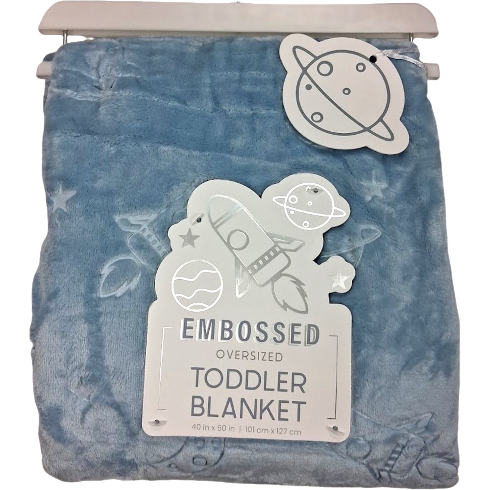 Oversized Toddler Blue Space Themed Embossed Baby Blanket Lovey Big 40x50 NWT